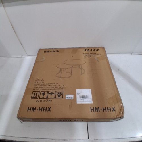 2PC ABOXOO ROUND NESTING COFFEE TABLE - 23.6" X 17.7"/ 15.7" X 15.7" - FAUX WHITE MARBLE/BLACK - (MODEL:HM2388) image 3