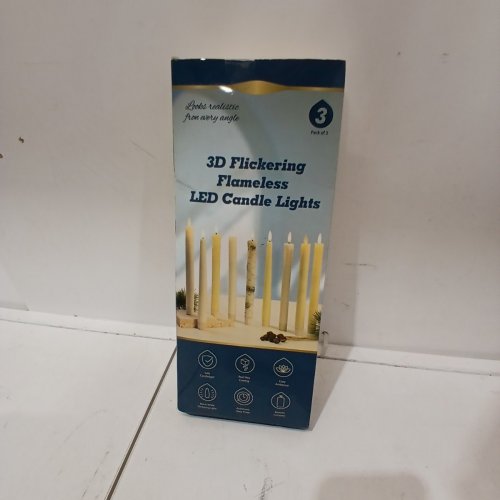 3PC AFINETH FLAMELESS TAPER CANDLE LIGHTS - 9.5" TALL X .75" DIAMETER (ITEM: TPC-3D-CONE-3BU) image 2