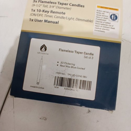 3PC AFINETH FLAMELESS TAPER CANDLE LIGHTS - 9.5" TALL X .75" DIAMETER (ITEM: TPC-3D-CONE-3BU) image 3