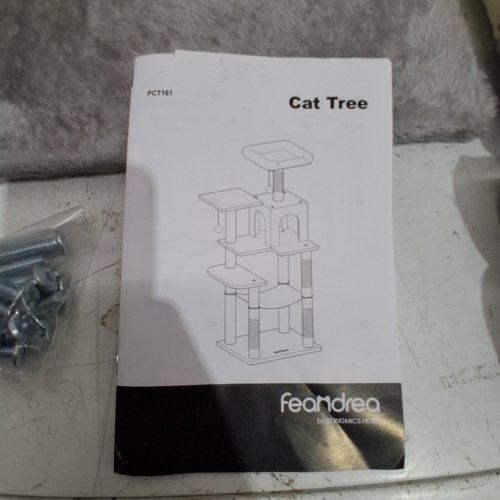 FEANDREA MULTI-LEVEL CAT TREE WITH HAMMOCK, CAT TOWER FOR LARGE CATS - 56" - LIGHT GREY (MODEL: UPCT161W01) image 2