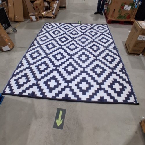 GENIMO OUTDOOR REVERSIBLE WATERPROOF PLASTIC PATIO RUG - 9FT X 18FT- BLUE/WHITE image 2