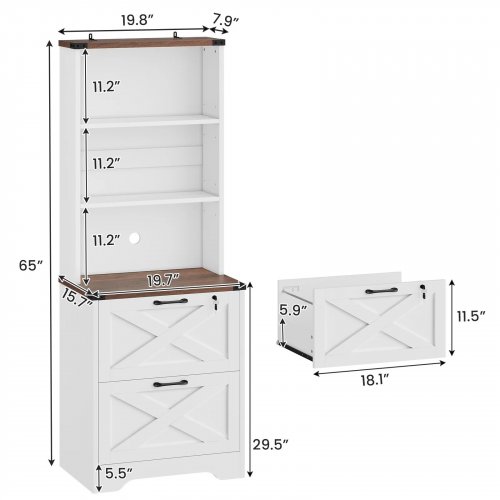 SEDETA WOODEN 2-DRAWER FILING CABINET WITH LOCK AND SHELVES - 65" - WHITE/BROWN (MODEL: AJ-DJ504018_1) image 2