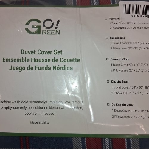 3PC GCI GREEN PLAID DUVET COVER SET - KING, 104" X 90" - RED, NAVY, GRAY, AND WHITE image 2
