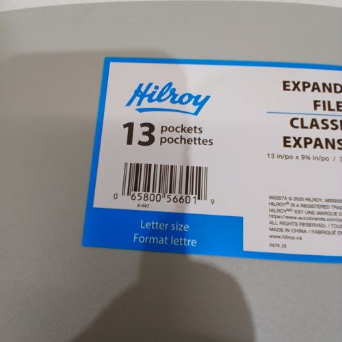 HILROY 13 POCKET EXPANDING FILE - 13" X 9.75" - GREY image 2