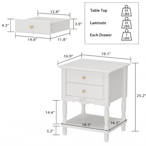 FUFU&GAGA MODERN 2-DRAWER WOODEN NIGHTSTAND WITH FLORAL PATTERNS - 20" X 17" X " 25" - WHITE - (MODEL: KF390011-01) image 2