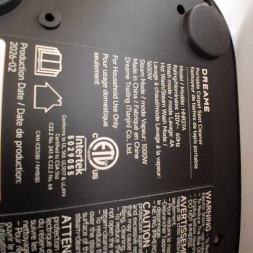 DREAME PORTABLE CARPET SPOT CLEANER - 120 V, 1600W WASH MODE, 1000W STEAM MODE - BLACK (MODEL: HNR27A) image 5