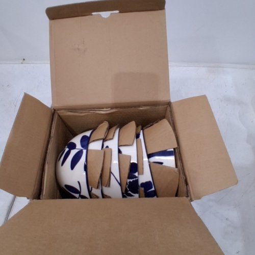 6PK ARBOR STONEWARE BOWLS - 6" - WHITE/BLUE (MODEL: 1901823) image 2
