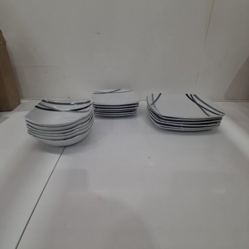 18PC AMAZON BASICS DINNERWARE SET WITH PLATES AND BOWLS - GREY / BLACK (MODEL: 161001) image 3