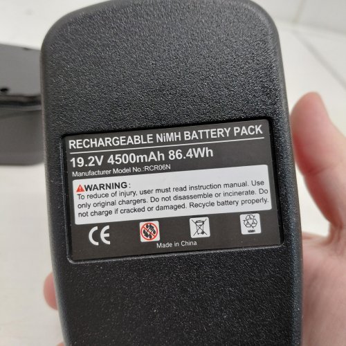 2 RECHARGEABLE NIMH BATTERY PACKS - 19.2V, 4500MAH, 86.4WH - BLACK (MODEL: RCR06N) image 3