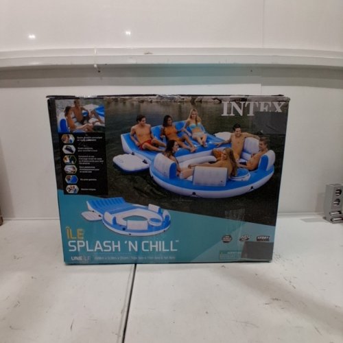 INTEX SPLASH 'N CHILL INFLATABLE POOL FLOAT ISLAND - 145" X 125" X 20" - BLUE/WHITE - (MODEL: 56299EP) image 5