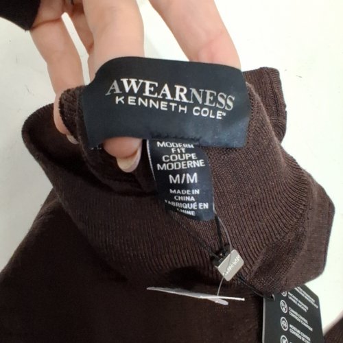 KENNETH COLE RIBBED MOCK NECK SWEATER - MEDIUM - BROWN image 2