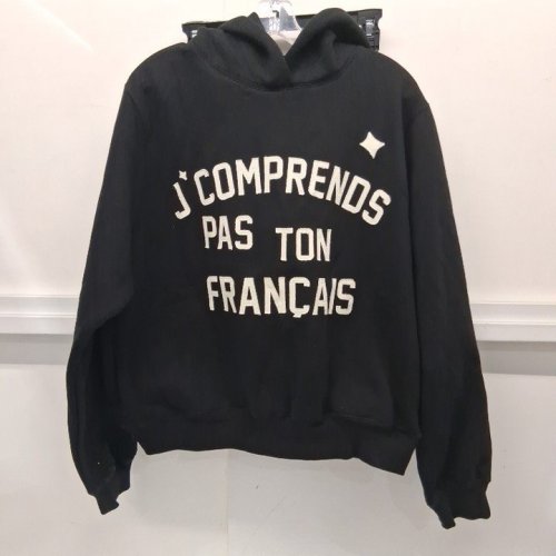 MENS OUEST "I DON'T UNDERSTAND YOUR FRENCH" GRAPHIC HOODIE - SMALL - BLACK/WHITE image 2