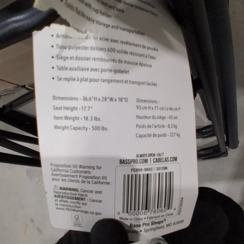 BIG OUTDOORSMAN DIRECTOR'S CHAIR WITH SIDE TABLE - 36.8" X 28" X 17" - BLACK/GREY (MODEL: 3491157) image 4