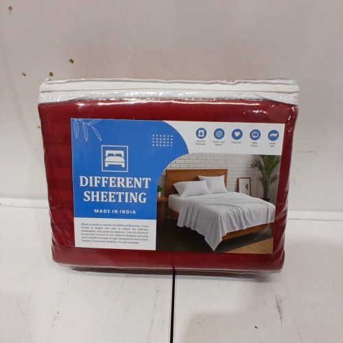 3PC DIFFERENT SHEETING COTTON BED SHEET SET - DOUBLE/QUEEN - RED image 2