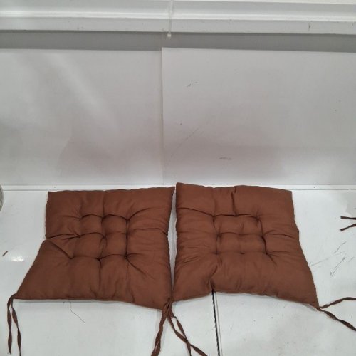 2PK TUFTED TIE-ON CHAIR CUSHIONS - 15" X 15" - BROWN image 2