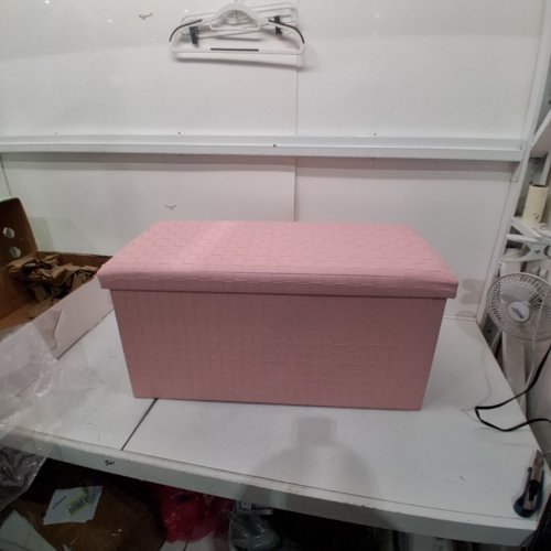 B FSOBEIIALEO FAUX LEATHER FOLDING OTTOMAN - 30" X 15" X 15" - PINK image 2