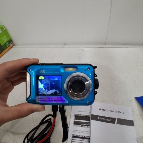 DUAL-SCREEN CAMERA WITH 32GB MEMORY CARD - WATERPROOF UP TO 11FT - 48MP- BLUE (MODEL: DV806) image 3