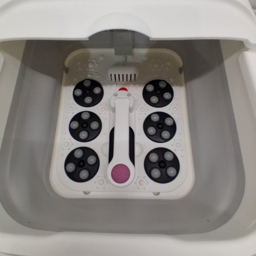 ZLDYPINK COLLAPSIBLE ELECTRIC FOOT BATH MASSAGER SPA - 24 MOTORIZED SHIATSU MASSAGE BALLS, BUBBLE AND TEMP CONTROL - WHITE/GOLD (MODEL: ZG-H9802A) image 3