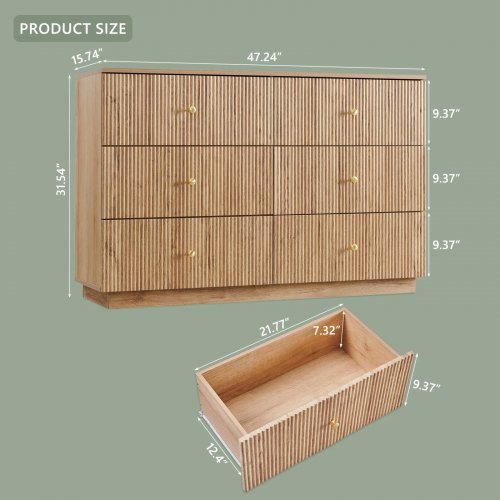 WOW97E 6 DRAWER FLUTED WOODEN DRESSER, - 47" - NATURAL (MODEL: LDBL6D) image 3