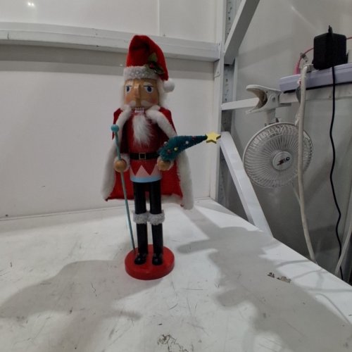 MY HOLIDAY NUTCRACKER FIGURINE WITH STICK AND SMALL CHRISTMAS TREE- 12" - RED image 2