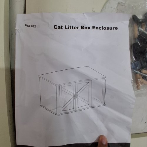 FEANDREA MODERN LITTER BOX ENCLOSURE - 33.5" X 19" X 19.5" - HONEY BROWN/RUSTIC WHITE (MODEL: UPCL012K01) image 2