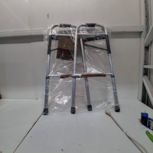 ADULT MEDLINE GUARDINE HEAVY-DUTY ALUMINUM/ALLOY STEEL TWO-BUTTON FOLDING WALKER - 400LB MAX - 32.25" - 39.25"- SILVER/GREY (MODEL: G07767) image 2