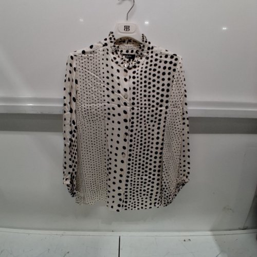 WOMEN'S BARILOCHE POLKA DOT BLOUSE WITH RUFFLED COLLAR - SMALL / MEDIUM - 38 - OFF-WHITE / BLACK (STYLE : BARBERINA) image 2