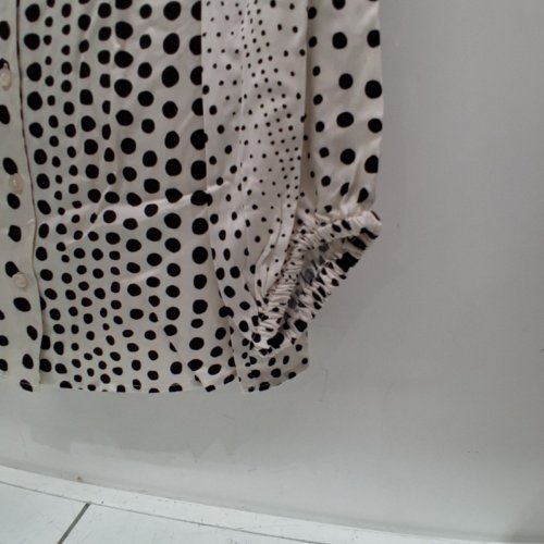 WOMEN'S BARILOCHE POLKA DOT BLOUSE WITH RUFFLED COLLAR - SMALL / MEDIUM - 38 - OFF-WHITE / BLACK (STYLE : BARBERINA) image 3