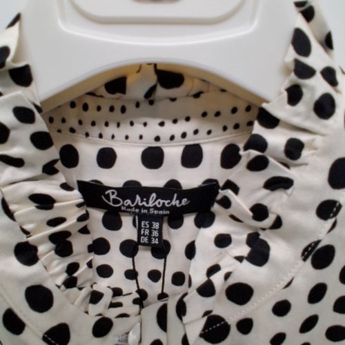 WOMEN'S BARILOCHE POLKA DOT BLOUSE WITH RUFFLED COLLAR - SMALL / MEDIUM - 38 - OFF-WHITE / BLACK (STYLE : BARBERINA) image 5