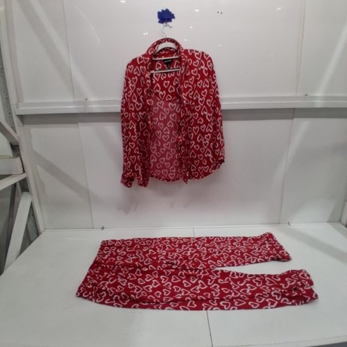 WOMEN'S ROOM SERVICE 2PC PAJAMAS WITH HEART PATTERN - MEDIUM - RED / WHITE image 3