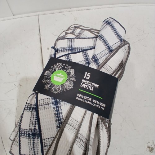 12PK KITCHEN WORKS DISHCLOTHS - 14" X 14" - BLUE/WHITE/GREY (MODEL: 7700100) image 4