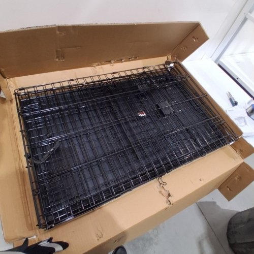 AMAZON BASICS FOLDABLE METAL WIRE DOUBLE DOOR DOG CRATE WITH TRAY - 36" X 23" X 25" - BLACK (MODEL: ‎9001N-36B) image 2