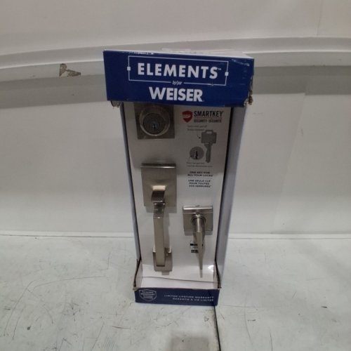 ELEMENTS BY WEISER AMADOR X HOLLIS FRONT DOOR LOCK AND HANDLE SET - SATIN NICKEL - (MODEL: 9GLC94710-022) image 4