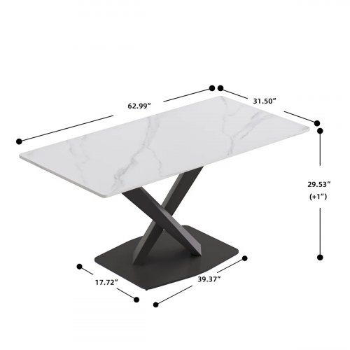 NEDEK MENIFEE MODERN RECTANGULAR SINTERED STONE DINING TABLE TOP - 31.5" X 63" - WHITE image 2