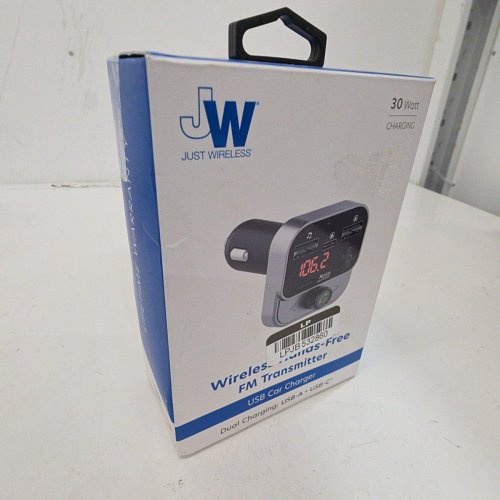 JUST WIRELESS CAR BLUETOOTH FM TRANSMITTER WITH USB-C AND USB-A PORTS - 30W - SILVER/BLACK (MODEL: 20088) image 4