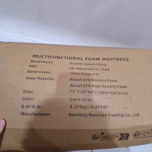 JAMDOK 3-LAYER FOLDABLE MEMORY FOAM COT MATTRESS TOPPER - 75" X 30" X 4" - DARK GREY (MODEL: CD-SMLXTHH10-75DG) image 4