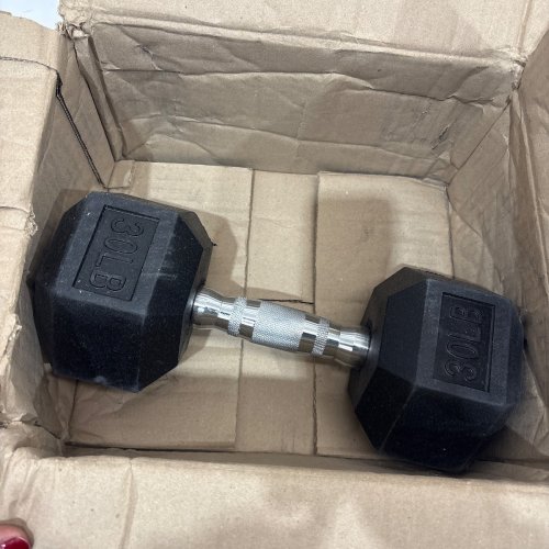 RUBBER HEX DUMBBELL - 30LBS -BLACK image 2