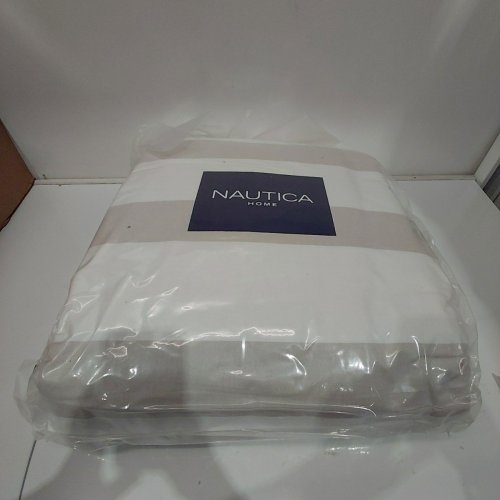 3PC NAUTICA SAYBROOK REVERSIBLE ALL SEASONS STRIPED COMFORTER SET - FULL/QUEEN, 92" X 96" - BEIGE AND WHITE image 3
