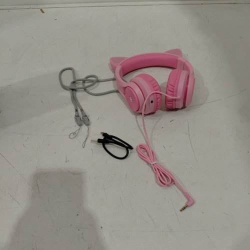GIRL'S ICLEVER CAT EAR LED LIGHT UP KIDS WIRED HEADPHONES WITH MICROPHONE - VOLUME LIMITED, FOLDABLE OVER-EAR, PINK image 2