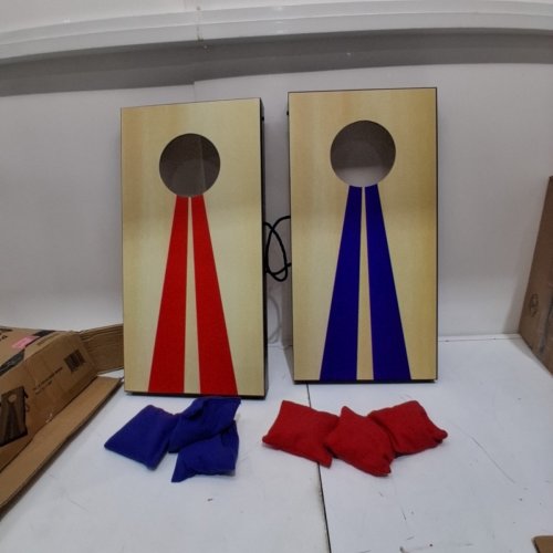 GOSPORTS PORTABLE SIZE CORNHOLE GAME SET WITH 6 BEAN BAG - 2FT X 1FT - WOOD/BLUE/RED (MODEL : CH-03-MDF-WOOD) image 2