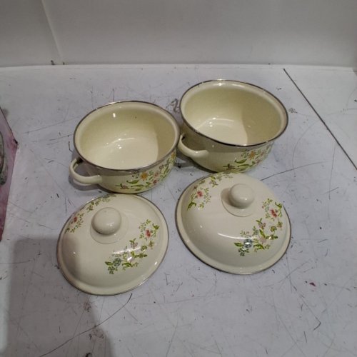 4PC ALVINMA COOKING STOCK POTS WITH ENAMEL BOTTOMS - 6.2" & 7.1" - YELLOW/FLORAL (MODEL : 05431895616796) image 3