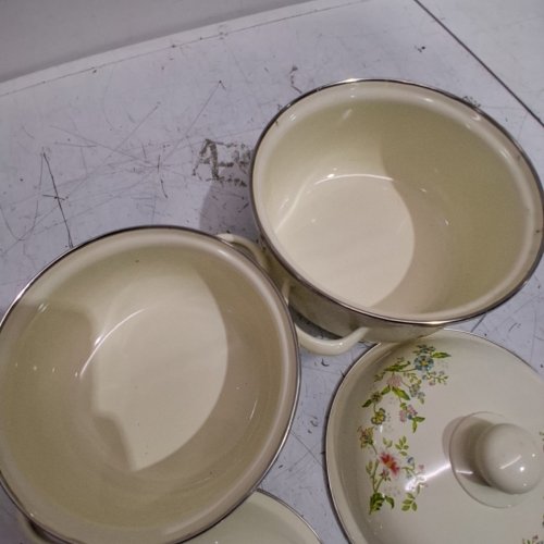 4PC ALVINMA COOKING STOCK POTS WITH ENAMEL BOTTOMS - 6.2" & 7.1" - YELLOW/FLORAL (MODEL : 05431895616796) image 4