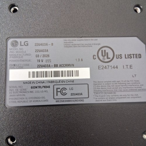 LG MONITOR U4 - 120HZ - 22" - BLACK (MODEL: 22U403A) image 3
