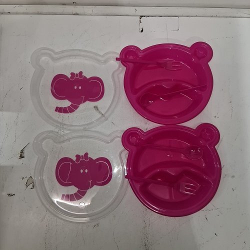 2PK ELEPHANT PLATE, SPOON AND FORK SET - PINK- (ITEM: K21130/793519) image 3
