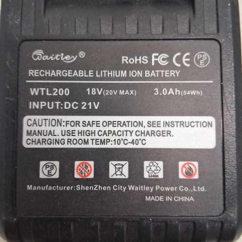 WAITLEY RECHARGEABLE LITHIUM ION BATTERY - 20V - 3.0 AH - BLACK (MODEL: WTL200) image 2
