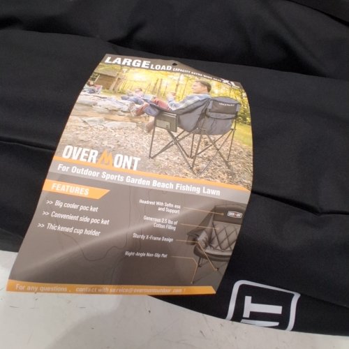 2PK OVERMONT EXTRA LARGE FOLDING CAMPING CHAIRS WITH SIDE POCKETS AND CUP HOLDERS - 400 LBS CAPACITY - 22" X 37" X 23" - BROWN/GREY (MODEL: ‎OHA-OM-CAMPCOUCH-BLK-TWIN) image 3