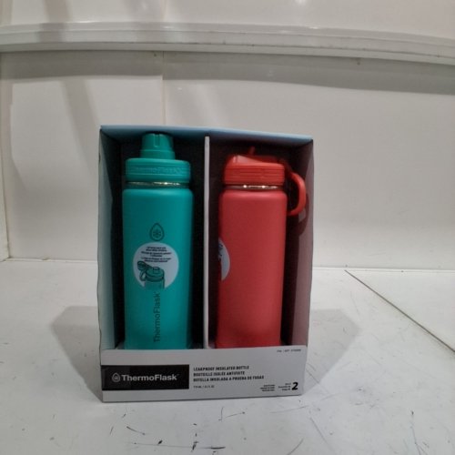 2PC THERMOFLASK INSULATED BOTTLES - 24 OZ / 710 ML EACH - TEAL / RED (ITEM: 2730866) image 3