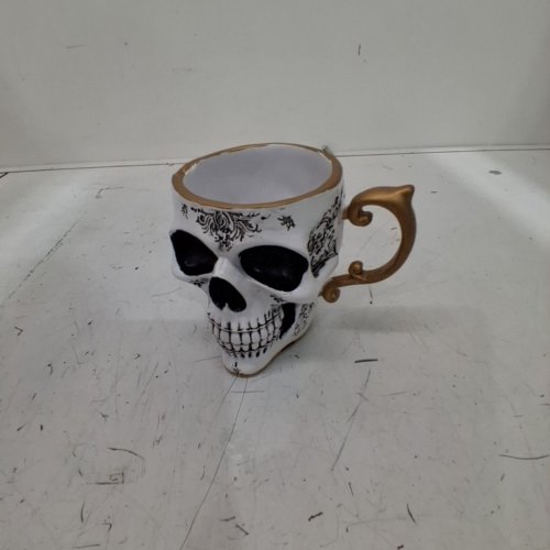 SMALL DECORATIVE SKULL MUG - WHITE/BLACK/GOLD image 2