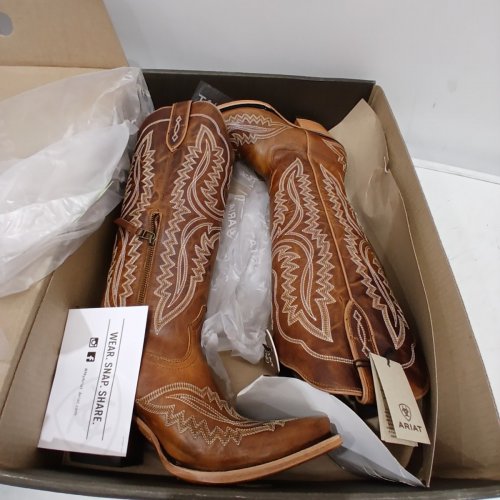 WOMEN'S ARIAT CASANOVA WESTERN COWBOY BOOT WITH SIDE PARTIAL ZIP - SIZE 7.5 - SHADES OF GRAIN/TAN BROWN - (STYLE: 10044481) image 2