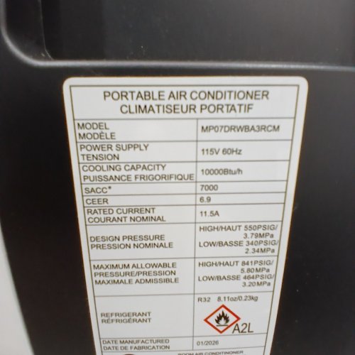 MIDEA PORTABLE AIR CONDITIONER WITH REMOTE -7000BTU SACC - WHITE/BLACK (MODEL: MP07DRWBA3RCM) image 8